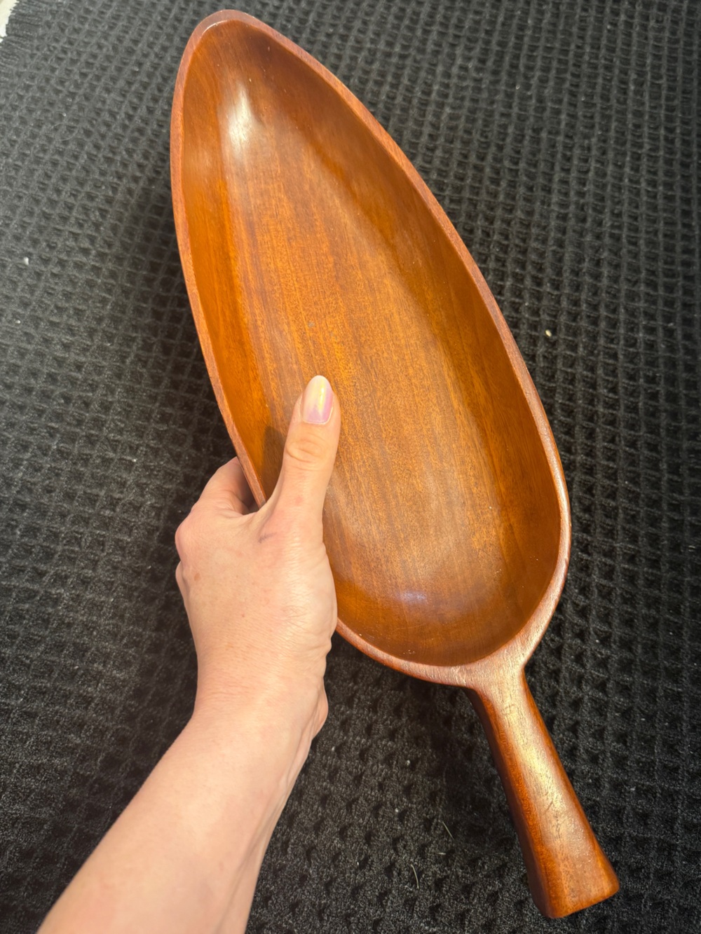 Vintage Wooden Haitian Leaf-Shaped Wooden Bowl Dish MCM